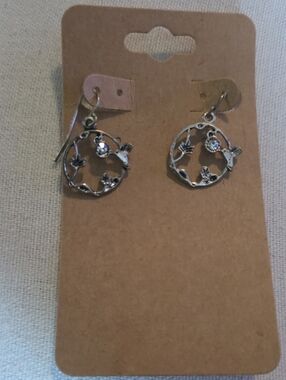Silver Tone Floral Circle Drop Earrings